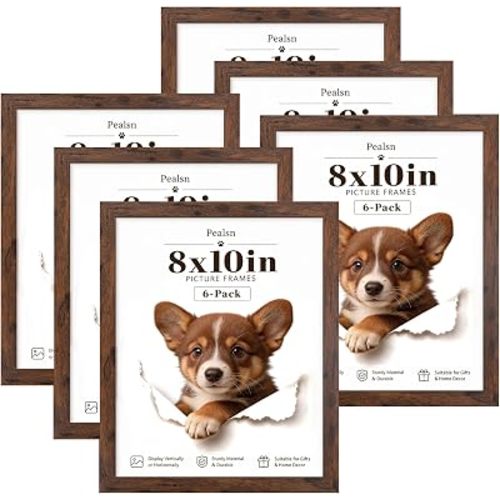 PEALSN 8x10 Picture Frame Set of 6, Wall or Tabletop, Brown Woodgrain