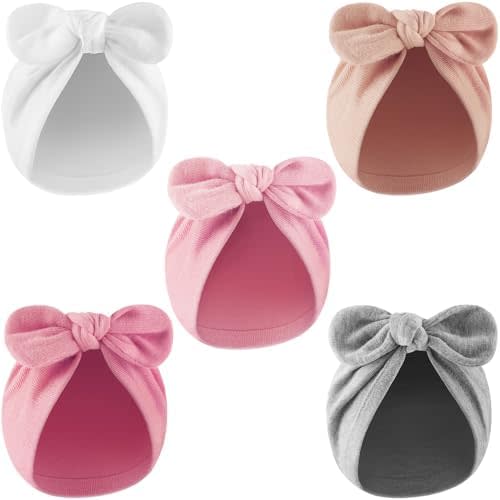 Newborn Baby Girl Hats with Bow Cotton Toddler Infant Beanie Cap Newborn Hospital Hats for Baby Girl Kid 0-12 Months