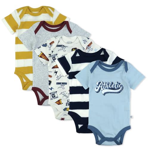 HonestBaby baby-boys 5-pack Short Sleeve Bodysuits One-piece 100% Organic Cotton for Infant Baby Boys