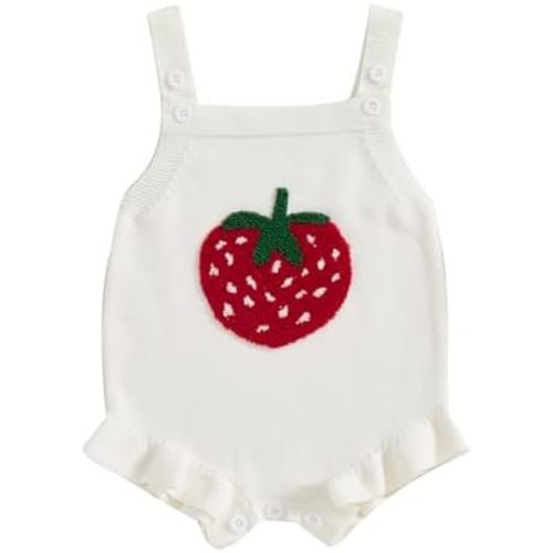 Baby Girl Knit Romper Summer Sleeveless Strawberry Crochet Bodysuit One Piece Jumpsuit Infant Newborn Girls Overalls Outfit