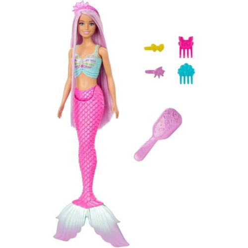Barbie Mermaid Doll with 7-Inch-Long Pink Fantasy Hair & Colorful Accessories for Styling Play Like Headband & Barrettes