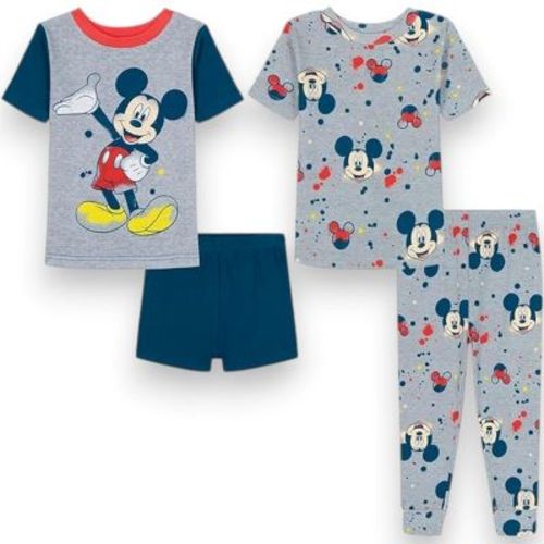 Disney Toddler Boys' 4-Piece Cotton Snug Fit Pajama Sets, Grey/Splatter Mickey, 3T