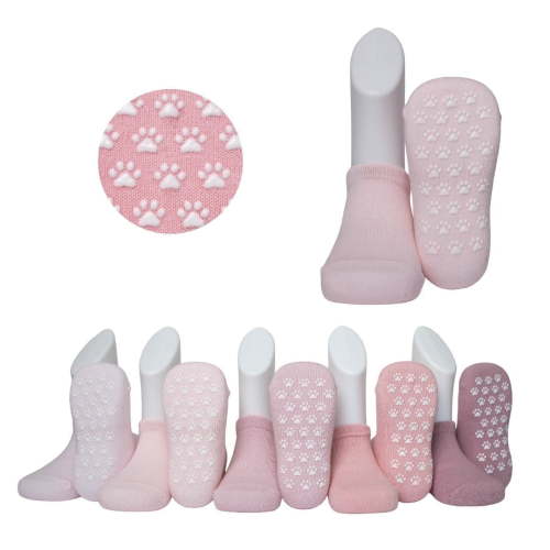 Non Slip Baby Socks – 5 Pack for Crawling Infants 6–12 Months | Anti Skid Socks for Girls & Boys | Red Mandarin | Pink