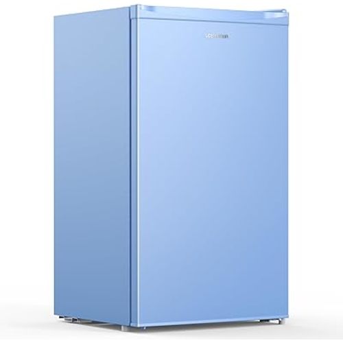 Upstreman 3.2 Cu.Ft Mini Fridge with Freezer, Single Door Mini Fridge, Dorm Fridge, Adjustable Thermostat, Mini Refrigerator for Bedroom, Office, Dorm, Blue-BR321
