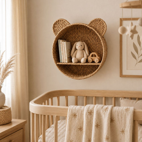 Bungalow Rose Boho Handwoven Paper Rope Bear Wall Basket Hanging Storage Decor | Wayfair