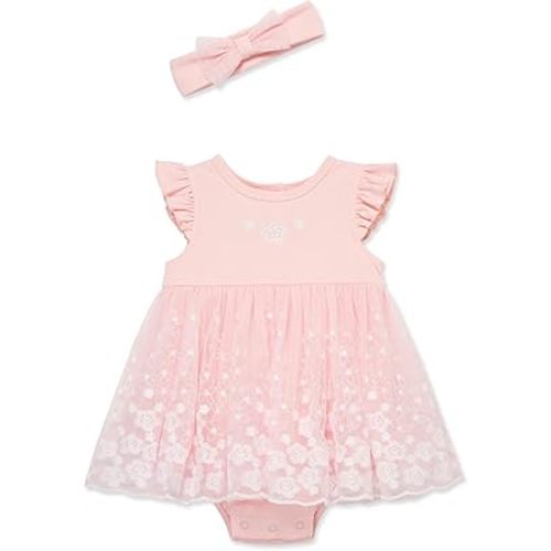 Little Me Clothes for Baby Girls' Popover Bodysuit Dress and Headband Set, 3-12 Months