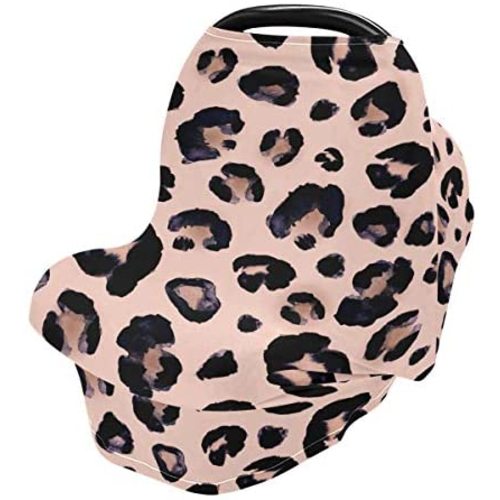 Pink Black Leopard Baby Car Seat Covers, Nursing Cover Breastfeeding Scarf Soft Breathable Stretchy Coverage, Infant Stroller Cover for Boys Girls