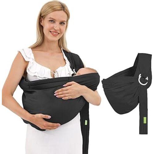 Baby Carrier Sling Wrap Ring, Soft Infant Baby Carriers for Newborn Toddlers Slings, Ergonomic Design Hug Strap for Newborns, Breathable Adjustable Multi-Functional Sling Under 36lbs-Black