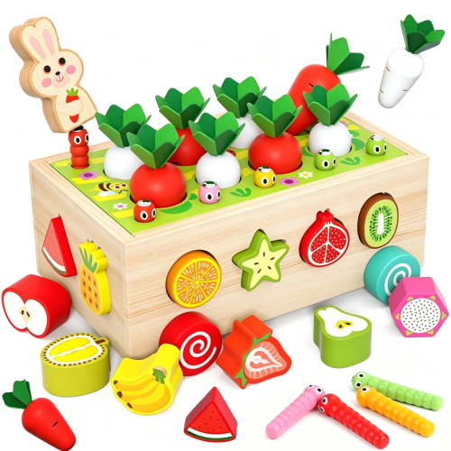 Adofi Toddlers Montessori Wooden Educational Toys for Toddler Age 1-3, Gifts for Boys Girls 1-2 Years, Wood Learning Educational Toys Fine Motor Skills Game, Shape Sorting Toys for Baby