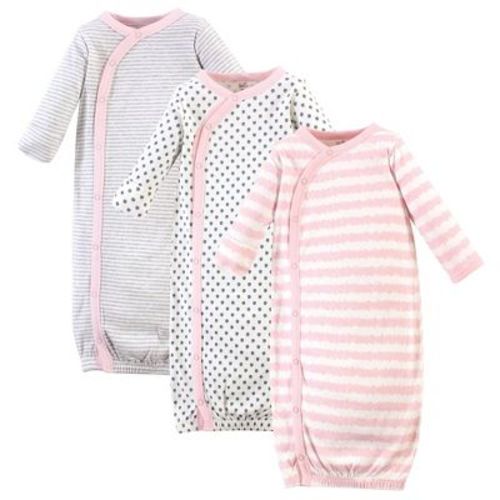 Touched by Nature Baby Girl Organic Cotton Side-Closure Snap Long-Sleeve Gowns 3pk, Pink Gray Scribble, 0-6 Months