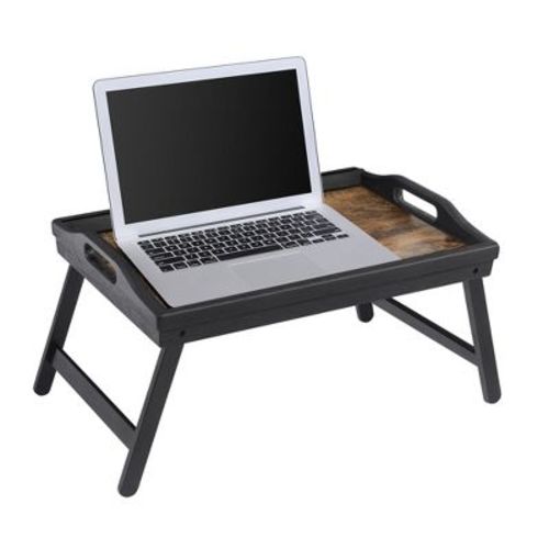 SONGMICS Bed Tray Table with Bamboo Folding Legs, Breakfast Tray for Sofa, Rustic Brown