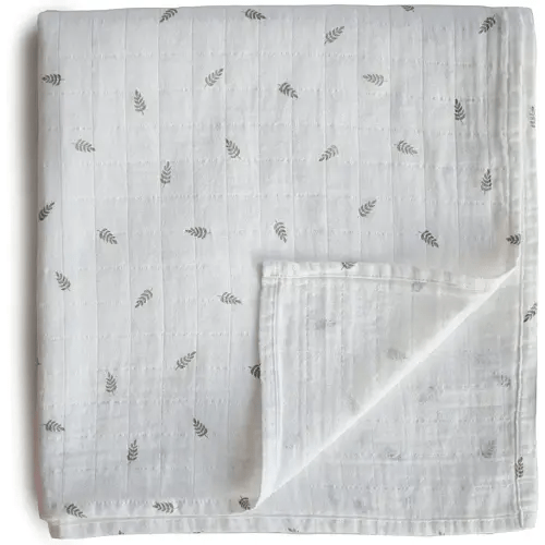 mushie Muslin Baby Swaddle Blanket | 100% Organic Cotton (Leaves)