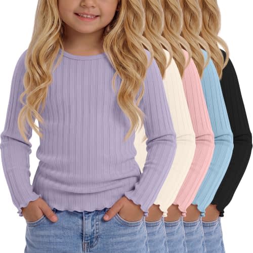 5 Pack Toddler Girls Cute Long Sleeve Shirts