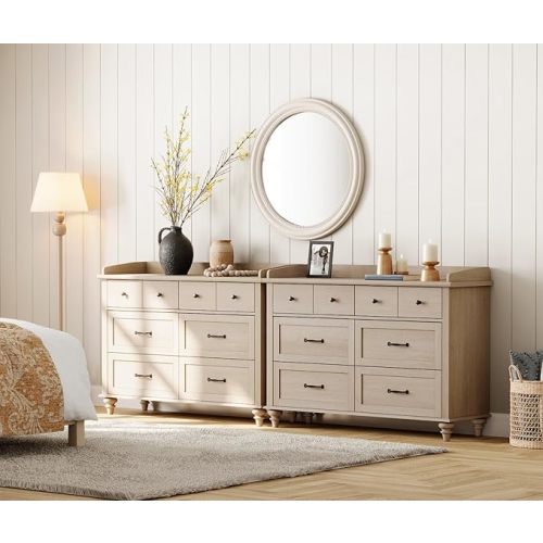 WAMPAT Beige Baby Dresser with 6 Drawers for Kids Room, Kids Dressers Wooden Double Dresser for Bedroom, Chest of Drawers Storage Organizer for Nursery Furniture