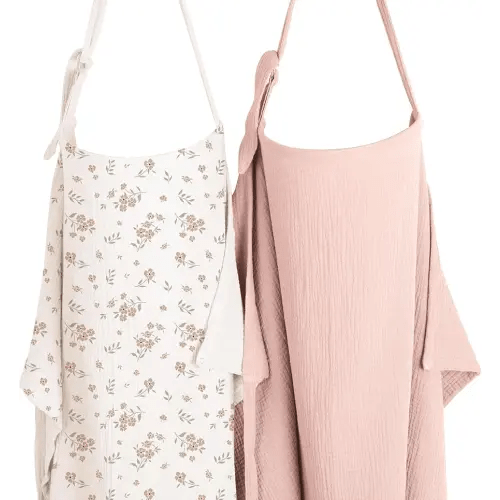 Konssy 2-Pack Muslin Nursing Cover Up for Breastfeeding Moms with Rigid Hoop, 100% Cotton, Lightweight & Breathable Breastfeeding Cover, Adjustable & Comfort