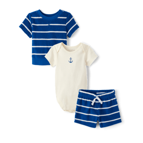 Baby Boys Striped Terry 3-Piece Playwear Set - Gray