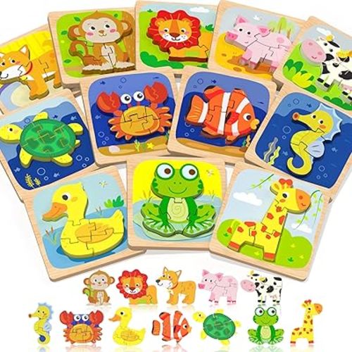 Benresive Wooden Toddler Puzzles, Montessori Toddler Toys for 1 2 Year Old