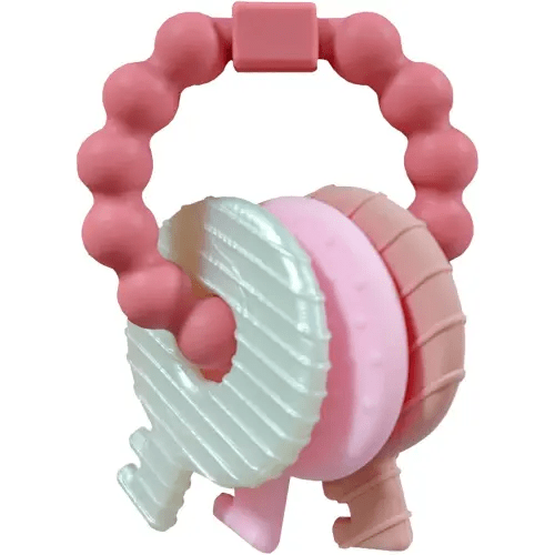 Baby Teething Keys Toys 3 to 12 Months,Infants Toddler Sensory Chew Toys,Teether Toys for Baby Girl-Soft & Raised Texture to Soothe Gums,BPA Free (Pink)