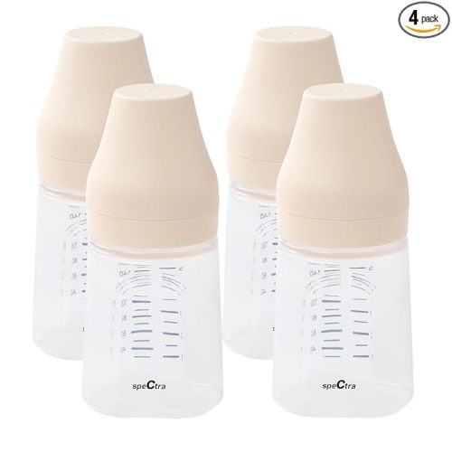 Spectra - Wide Neck Baby Bottles - Compatible with Spectra Breast Milk Pump Flanges (Pack of 4)