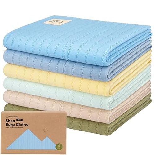 KeaBabies Organic Cotton Burp Cloths Baby Girl, Boy - 6-Pack Large Burping Clothes for Babies, Spit Up Rags, Super Soft & Absorbent Newborn Wash Towels, Gender Neutral, Non-Shrink (Stria, Daybreak)
