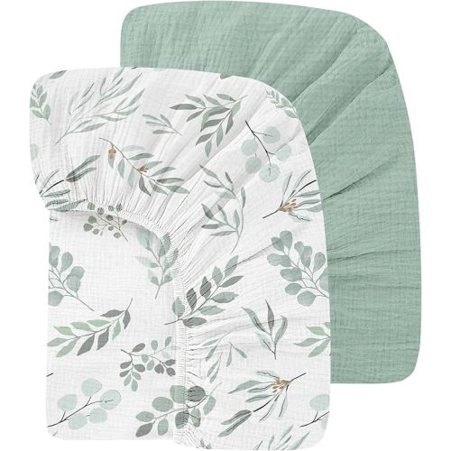 Organic Crib Sheets Fitted Crib Mattress Sheet 2 Pack 52x28 Inches 100% Muslin Cotton for Baby Girls & Boys, Soft Boho Neutral Toddler Bed Sheets Fits Well Standard Size Crib Mattress 28x52 Inches