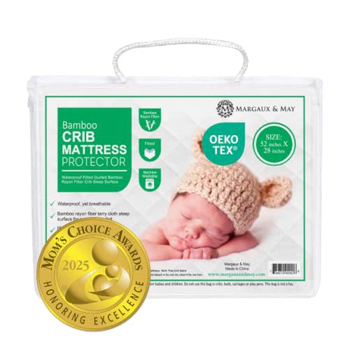 Margaux & May Waterproof Crib Mattress Protector, Oeko-TEX® Certified | Fitted, 28" x 52", Standard Crib Size, Mattress Protector Pad, Highly Absorbent Quilted Cover, Noiseless