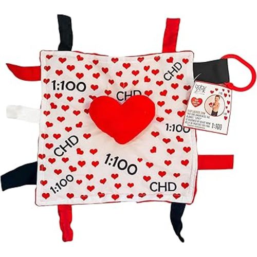 Baby Jack & Co 10x10” CHD Awareness Lovey Sensory Plush Blanket - Tag Toys for Babies - Baby Stroller Toys - Learn Shapes, Letters & Colors - Perfect Baby Toy & Baby Gift w/Stroller Clip
