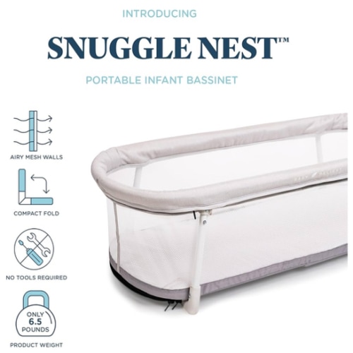 Baby Delight Snuggle Nest Portable Bassinet, Portable Baby Bed, for Infants 0 – 5 Months, Driftwood Grey