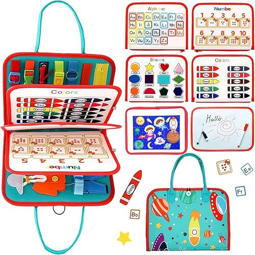 Busy Board for Toddlers 1-3 Sensory Busy Book for 1+ Year Old Boys Girls Montessori Learning Activity Books Birthday Christmas Toddler Gift (Green)