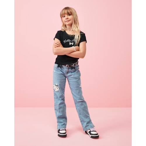 Girls Hello Kitty® Ripped 90s Straight Jeans - Blue