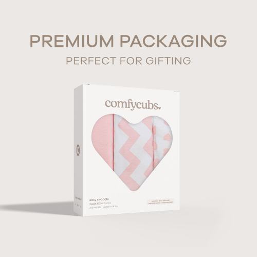 Easy Swaddle Blanket, 3 Pack - 100% Cotton by Comfy Cubs