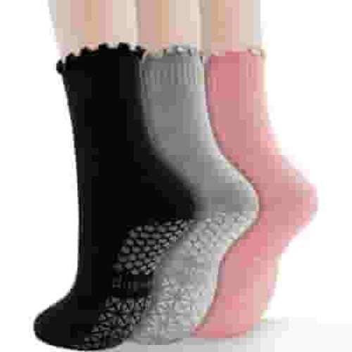 Yoga Non Slip Socks 3 Pairs Pilates Socks with Grip Women Grip Socks for Ballet Barre Home Workout Hospital Size 5-10