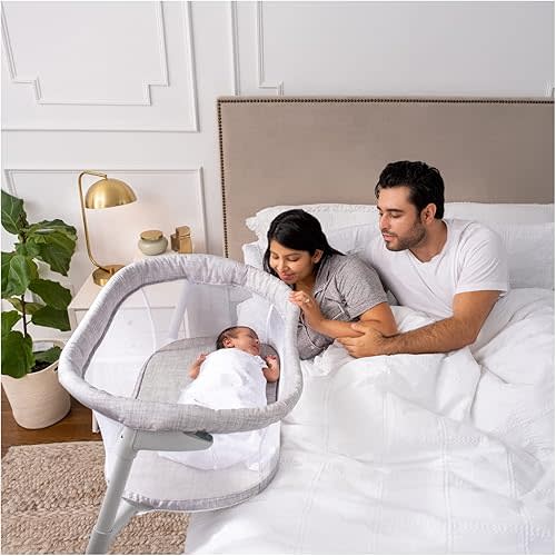 HALO Baby Flex BassiNest, Adjustable Travel Bassinet, Easy Folding, Lightweight with Mattress and Carrying Bag, Heather Weave