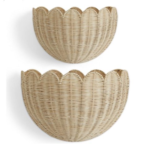 BEBE BASK The Original Scalloped Wicker Wall Basket – Set of 2 (16x10x7 In)
