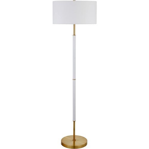 Henn&Hart 2-Light Floor Lamp with Fabric Shade in Matte White/Brass/White, Floor Lamp for Home Office, Bedroom, Living Room