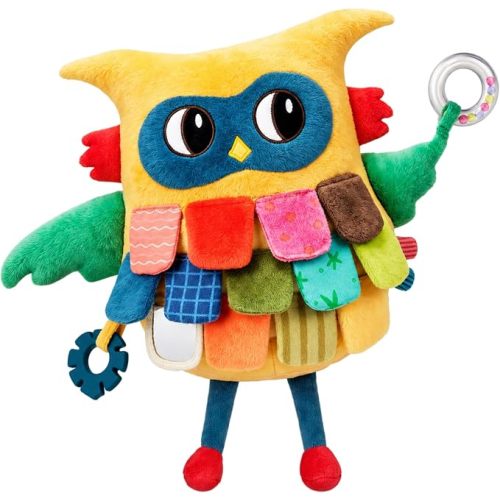 HIGH CONTRAST OWL JoyCat Sensory Owl Baby Toy with Crinkle Feathers & Mirror, 0-12 Months | Colorful soft owl with crinkle feather flaps and mirror supports tummy time, sensory discovery and gifting.