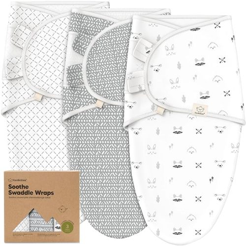 KeaBabies 3-Pack Organic Baby Swaddle Sleep Sacks - Newborn Swaddle Sack, Ergonomic Baby Swaddles 0-3 Months, Swaddles for Newborns,Baby Sleep Sack, Baby Swaddle Blanket Wrap,Baby Essentials(Nordic) - One Size