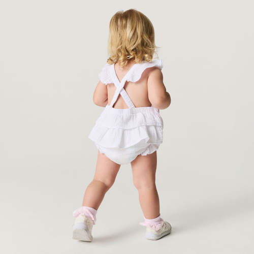 White Cotton Crinkle Ruffled Romper