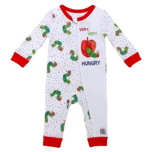 World of Eric Carle The Very Hungry Caterpillar One Piece Zippered Coverall Pajamas, White Caterpillar Print, 6M