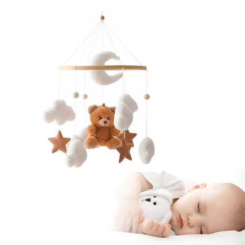 BESTSKY Delightful Crib Mobile Hanger with Plush Teddy Bear – Encourages Hand-Eye Coordination for Baby’S Joyful Nursery