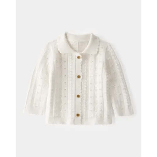 Baby Girl Pointelle Button-Down Collared Cardigan - Ivory - OshKosh B'gosh | Carter's
