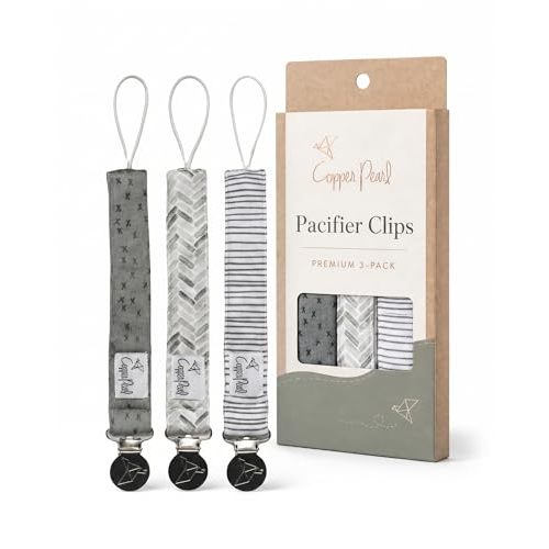 Copper Pearl 3-Pack Pacifier Holders: Premium Knit Binky Clips for Baby Girls and Boys - Stylish Stainless Steel Design for Secure No-Drop Attachment - Alta