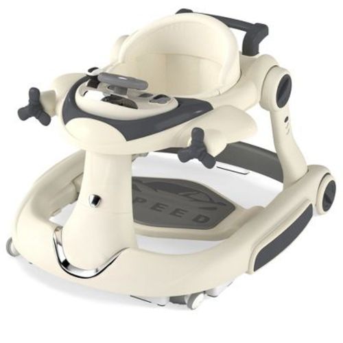 Kinder King 5-in-1 Baby Activity Walker, Convertible Push & Sit-in Walker with Adjustable Height, Foldable, Stable Design, Beige