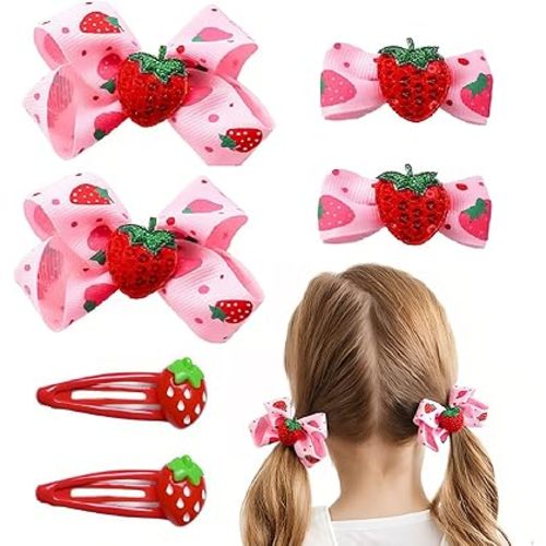 6Pcs Kawaii Strawberry Hair Clips Hair Accessories for Girls - Pink Hair Bows Fruit Hair Barrettes, Allergen-Free Metal, Non-Slip girl hair bows for Daily & Party