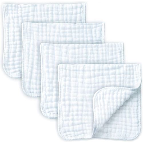 KiddyCare Muslin Cotton Burp Cloths, Gentle on Baby Skin, Absorbent Burp Rags & Essential Newborn Stuff for Gentle Infant Care & Daily Use, Must Have Baby Essentials, Washcloths for Newborns 4 Pieces