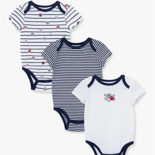 Little Me Clothes for Baby 3-Pack 100% Cotton Scratch Free Tag Bodysuits, Newborn to 9 Months