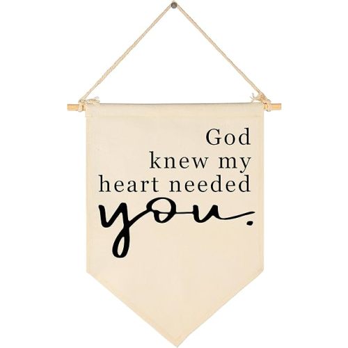 GEANHIL Natural Beige Heart Banner - 15.6'' x 11'', Wall Mount, Cotton Canvas, Christian Bible Verses, Baby Newborn Kids Gift, Nursery Bedroom Playroom Decor, New Year Birthday Christmas