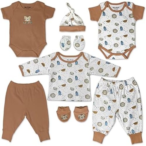 Baby Bright 8 Piece Layette Set for Baby Boys | Made of Soft Cotton for 0-3 Months, Brown