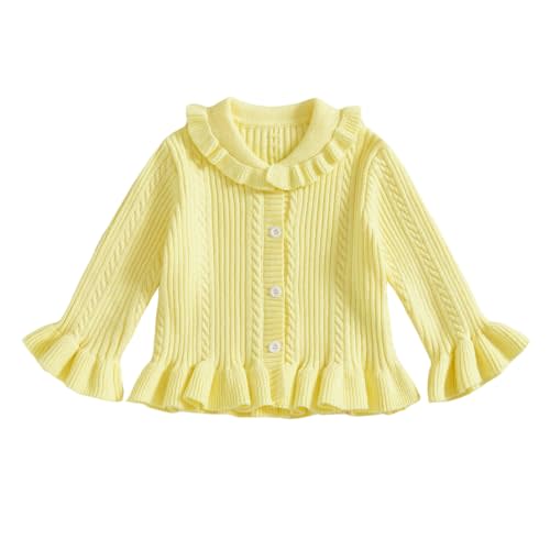 Aiwpstoin Baby Girl Cable Knit Cardigan Sweater Button Down Ruffle Sweaters Outwear Toddler Fall Spring Clothes