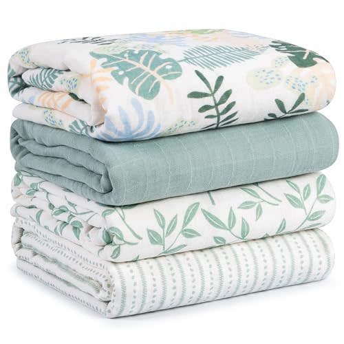 CIVARUA KIDS Muslin Swaddle Blankets for Newborn, 4 Pack Cotton Baby Blankets Neutral, Large 31.5 x 43.3 Breathable Soft Receiving Blanket, Essentials Swaddle Wrap Burping Clothes, Sage Green